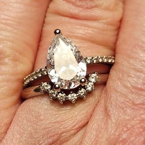 14k White Gold Simulated Diamond Nexus Engagement Ring and Wedding Band
